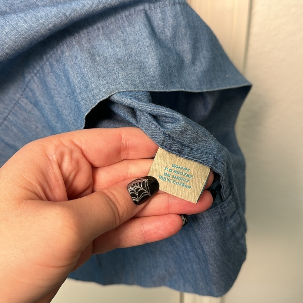 Boden Blue Chambray Denim Cotton Long Sleeve Drawstring Waist Dress Size 6 - Picture 5 of 7